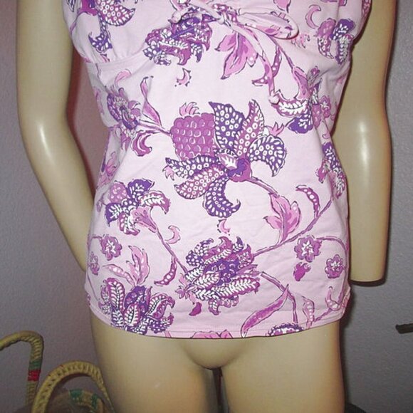 Lands End Tankini Swimsuit Top Size 14 Underwire V-Neck Pink Purple Floral - Picture 4 of 8